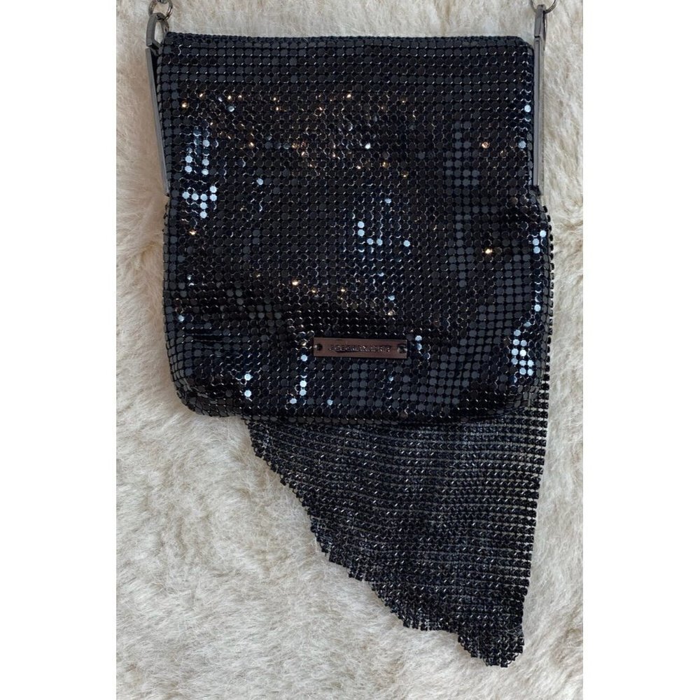 BCBGMAXAZRIA Black Metallic Mesh Tiny Crossbody Purse HOLIDAY